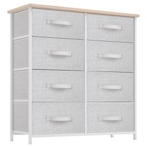 YITAHOME Commode 8 Tiroirs en Tissu Commode Meuble de RangementCadre en M&eacute;tal Moderne Chambre SalonGris Clair