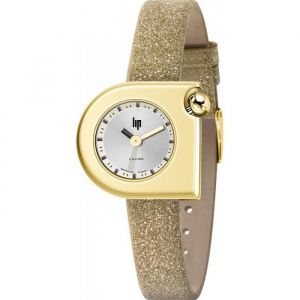 Montre Femme LIP Mach 2000 Mini Square M&eacute;tal Dor&eacute; - Bracelet Cuir paillet&eacute; - Quartz - Etancheit&eacute; 3 ATM