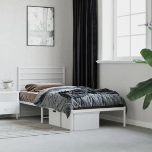 CHIC Lit Single 1 Place Cadre de lit métal avec tête de lit blanc 90x190 cm Design87029
