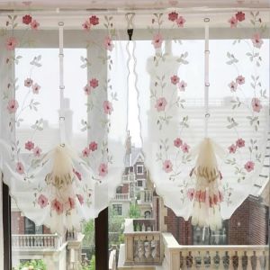 Rideau Court avec Broderie Florale - ZGEER - Style Maison de Campagne - Translucide - 80 x 130 cm - 2PCS