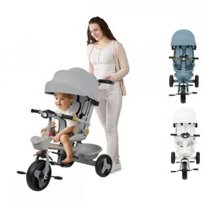 Tricycle 4 en 1 Pour Enfant  - XUANYU - Avec lumière + Musique - Réglable - Jusquà 30 Kg - Le premier Tricycle  de bébé - Gris