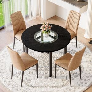 Ensemble de table ronde - Diam&egrave;tre 100 cm - Bois noir - Rangement int&eacute;gr&eacute; - 4 personnes