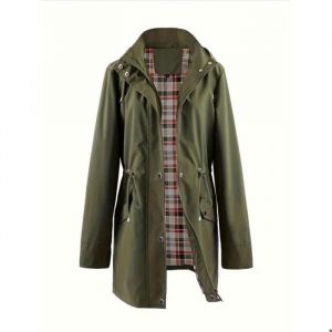 Trench Coat Femme &agrave; Capuche Amovible Veste Imperm&eacute;able Longue Coupe-Vent Zipp&eacute; Mi Saison Couleur Unie - Taille EU - Vert