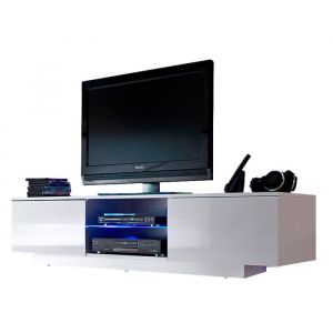Meuble LED suspendu ou posé TV Giorgio Blanc mat et Blanc Laqué 160 cm
