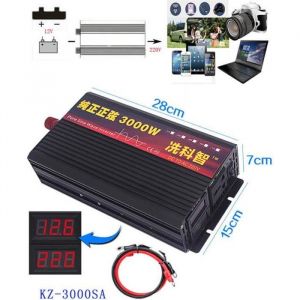 Convertisseur 3000W - Onduleur - DC 12V à 220V AC - Pur Sinus - Écran LCD - Idéal Camping/Bateau