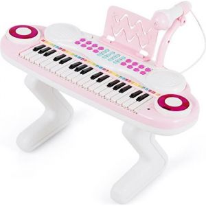 GIANTEX Clavier Électronique 37 Touches avec Microphone Piano Enfant Multi-Usage avec Mode d’Enregistrement et de Lecture Rosé