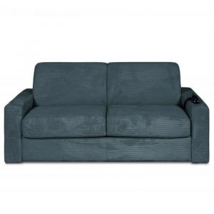 Canapé lit convertible express 160cm ARIA ouverture/fermeture AUTOMATIQUE électrique matelas 14cm velours côtelé zoom azur
