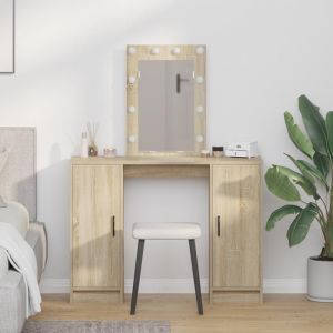 Moderne Table de chambre Coiffeuse avec lumières LED en chêne Sonoma 102x33x135 cm @FR(314439)