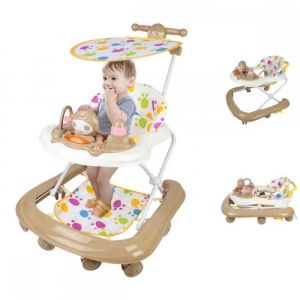 Trotteur b&eacute;b&eacute; avec jouets - MIPAN - Musicale - S&eacute;curit&eacute; renforc&eacute;e - Anti-renversement + Pousseur  Amovible - Pliable -  Marron