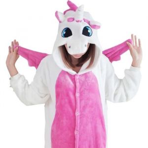 Combinaison Pyjama Licorne en Flanelle pour Adultes - Unisexe Kigurumi Cosplay Costume dHalloween - Rose