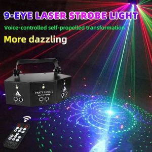DMX 512 Laser Eclairage DJ Jeu de Lumiere Soiré Projecteur Avec Telecommande - Lumières de Scène à 9 yeux Maison Fête KTV Noël