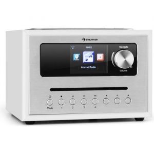 auna Silver StarCD Cube Radio Bluetooth avec lecteur CD  tuner FM et WiFi 10000 stations - Ecran HCC 28 - USB - MP3 & AUX - Blanc
