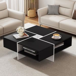 Table basse carrée 70x70x35cm Meuble de rangement moderne avec 5 compartiments pour salon chambre bureau - Noir