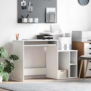 BEWI&reg; Bureau Table de secr&eacute;taire - Bureau informatique avec Rangement Table de secr&eacute;taire - Bureau informatique avec &eacute;tag&egrave;re Blanc