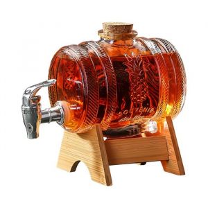 Ensemble de carafe à whisky distributeur de verre en tonneau avec robinet et support en bois distributeur de boissons de 1 L