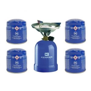 Réchaud à gaz 2200W Coque Acier + 4 cartouches de gaz 190g KEMPER