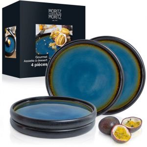 Assiette à salade - Moritz - 3388 - Grès - 21 cm - Intérieur bleu extérieur noir mat