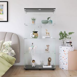 Vitrine en Verre Vitrine Armoire pour Collection avec Portes Vitrine en Verre avec Serrure 2 Porte 4 Compartiments Noir