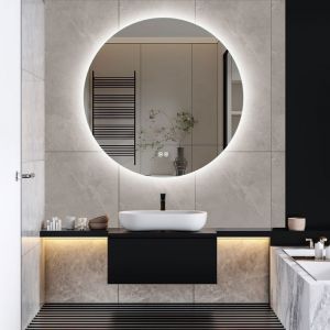 Miroir de salle de bain anti-bu&eacute;e 3 niveaux de luminosit&eacute; LED - GARHELPER - rond diam&egrave;tre 80cm