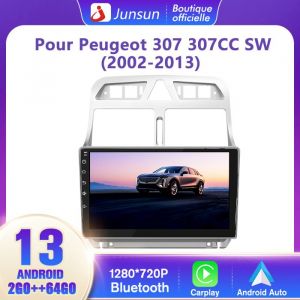 JUNSUN Autoradio Android 12 2Go+64Go pour Peugeot 307 307CC 307SW (2002-2013) avec 9'' Écran Tactile Android Auto Carplay GPS WiFi