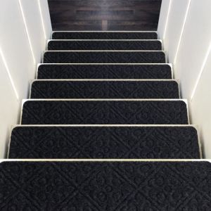 GOPLUS Lot de 15 Marchettes d’Escalier76X20 CMavec Surface Antidérapante Tapis d’Escalier au 4 CouchesGris