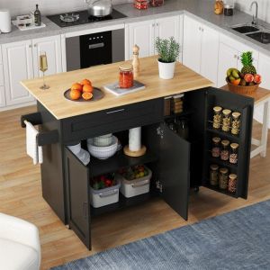Table de cuisine mobile - 132.5x44(70)x90 cm - Plateau pliable - Grain de ch&ecirc;ne - 5 roulettes