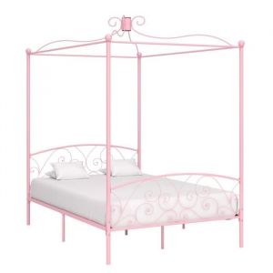 Elegant 140 x 200 cm Cadre de lit Adulte à baldaquin Rose Métal 140 x 200 cm 282 Kg