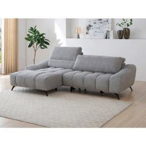 Canap&eacute; dangle gauche relax avec assise coulissante en tissu gris ELOSIA