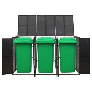 BEST SELLER Abri pour poubelle triple Noir 207x80x117 cm Résine tressée - Cache-conteneurs à déchets - 7162979
