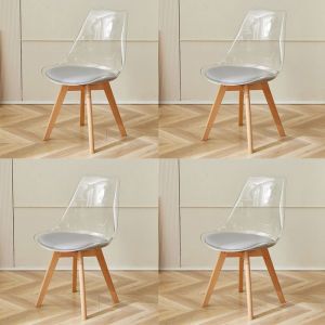 Lot de 4 chaises transparentes chaises de salle à manger coussin en PU design scandinave(Gris)