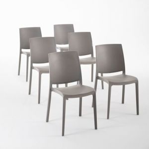 Lot de chaises Carmen en polypropylène renforcé empilables Usage intérieur et extérieur (6 Chaises Gris tourterelle)