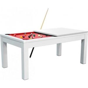 Table Billard Convertible Blanc 7ft - Meyer - Tapis Rouge - 213 x 112.5 x 82.5 cm