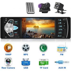 Autoradio Bluetooth PRUMYA Lecteur MP5 Bluetooth de voiture HD 4.1 pouces mains libres radio FM TF USB AUX avec t&eacute;l&eacute;commande+cam&eacute;ra