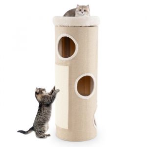 COSTWAY Arbre &agrave; Chat &agrave; 4 Niveaux 113 cm Lit Amovible Griffer en Sisal Tapis en Bambou Tour dInt&eacute;rieur pour Plusieurs Chats