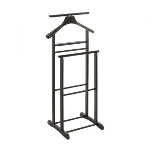 Valet de nuit double valet de chambre en bois massif h&eacute;v&eacute;a coloris noir - longueur 47 x  profondeur 36 x hauteur 102 cm