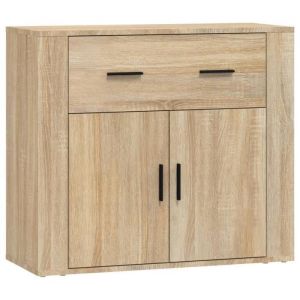 Buffet bas - CHG - Ch&ecirc;ne sonoma - 80x33x70 cm - Bois ding&eacute;nierie - 2 portes