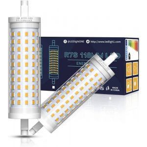 Ampoule LED R7S 118Mm 20W Dimmable 360 Degr&eacute;s Blanc Froid6000K &Eacute;quivalent 200W 2000LM Lot De 2