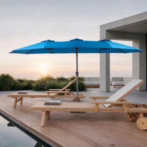 Tonnelle Parasol Rectangulaire 4.5m Double Face UV - Manivelle - Bleu Fonc&eacute; - Pour Jardin/Terrasse-R&eacute;sistant Intemp&eacute;ries(sans