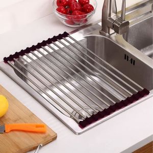 Égouttoir à vaisselle pour évier de cuisine grille dégouttage en inox pliable pour fruits et légumes 47 x 35 cm