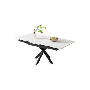 SogesHome TABLE A MANGER Extensible Automatique Effet Marbre Noir/Blanc Pieds Croisés 150-180x70x76 cm