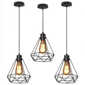 U-Do 3Pcs Lustre Int&eacute;rieur design Moderne Lampe Abat - Jour Cage en Fer Suspension Luminaire Vintage Ajustable Lustre pour Salon