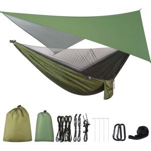 Hamac de Camping avec B&acirc;che Anti-Pluie et Moustiquaire Hamac de Parachute Portable pour la Randonn&eacute;E en Plein Air