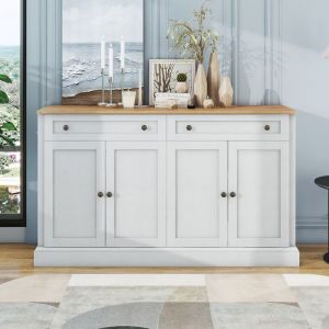 Grand Buffet Commode Sur Pied Avec 4 Portes Et 2 Tiroirs Buffet Pour Salle À Manger Et Salon 150 X 40 X 86 cm Naturel