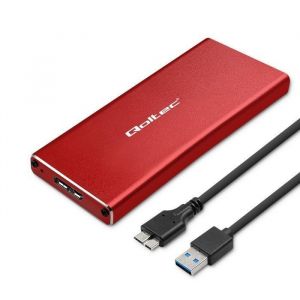 Disque dur SSD externe - Qoltec - 51831 - 2 To - USB 3.0 - Rouge - Super vitesse 5 Gb/s