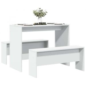 Black FridaySet table et chaises Pour manger/CUISINE - pour repas/salle de s&eacute;jour - Ensemble table &agrave; manger et bancs 3pcs blanc bo