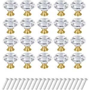 Poignee de meuble cuisineBouton de Meuble Cristal20 Pcs 30mm Poign&eacute;es Boutons Transparent Diamant Cristal Bouton de Porte Meuble