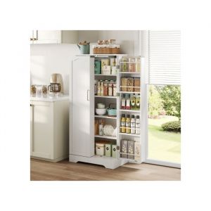 Meuble Cuisine -Buffet Colonne Bas-60&times;35&times;128 cm -Armoire de cuisine avec lampe &agrave; capteur LED 2 Portes avec coffre-fortblanc