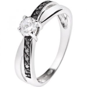 Bague Solitaire - LOVA LOLA VAN DER KEEN - Argent Massif 925 - Oxyde de Zirconium Noir et Blanc - 4.5 mm
