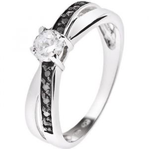 LOVA LOLA VAN DER KEEN - Bague Solitaire - Joaillerie Prestige - Diamants de Synthèse Noir et Blanc - Argent Massif 925 Millièmes -