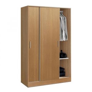Armoire placard de rangement DEKO de 2 portes coulissantes coloris Merisier - longueur 122 x profondeur 56 x hauteur 200 cm